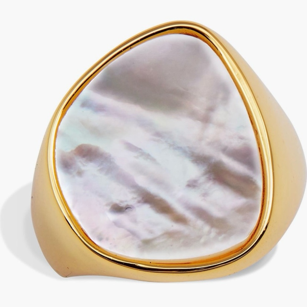 SAVVY CIE 18K Yellow Gold Plated Mother of Pearl Ring - Picture 2 of 6